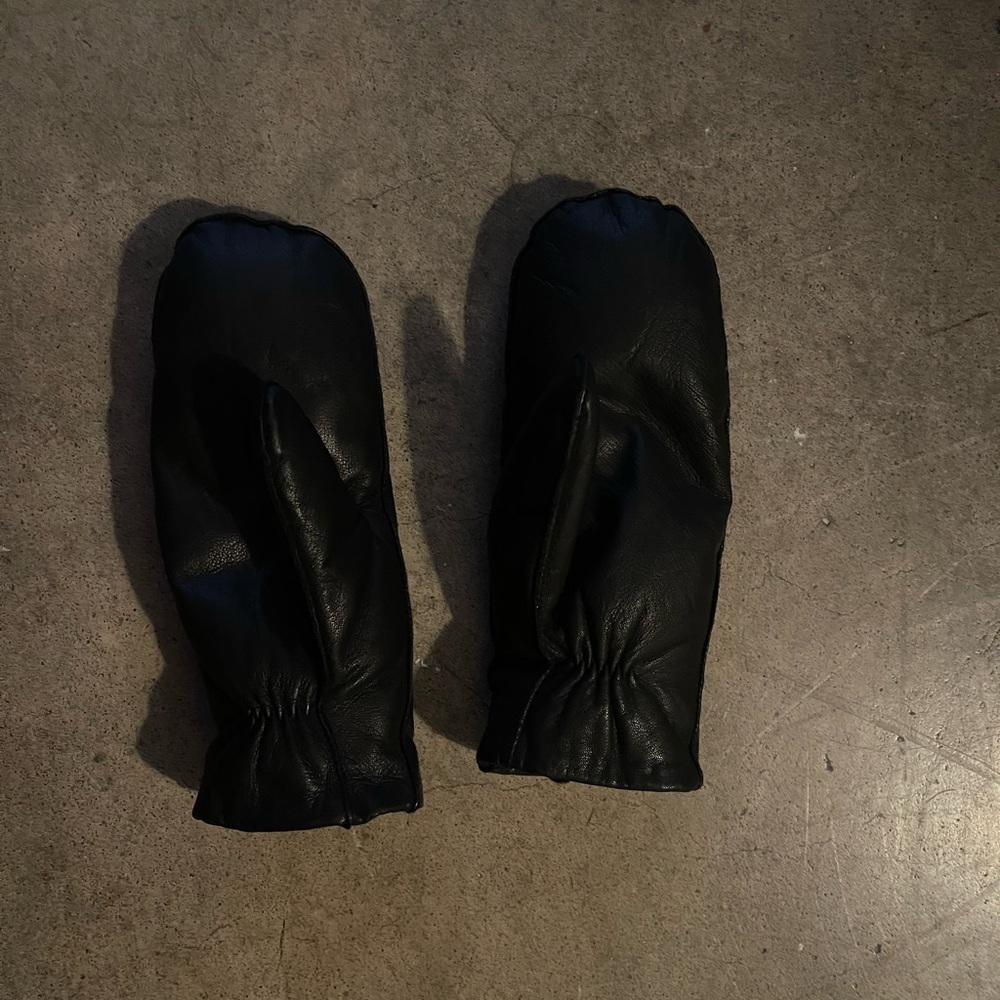 COS black leather gloves with duck fown padding